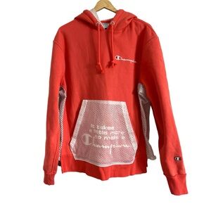 Rare - Champion Coral Hoodie with White Mesh Sides and Pocket Medium